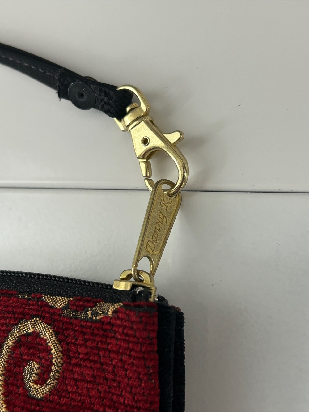 Danny K Tapestry Trio Wristlet Pouch Red Gold Baroque Floral Scroll Made in USA - Picture 4 of 6